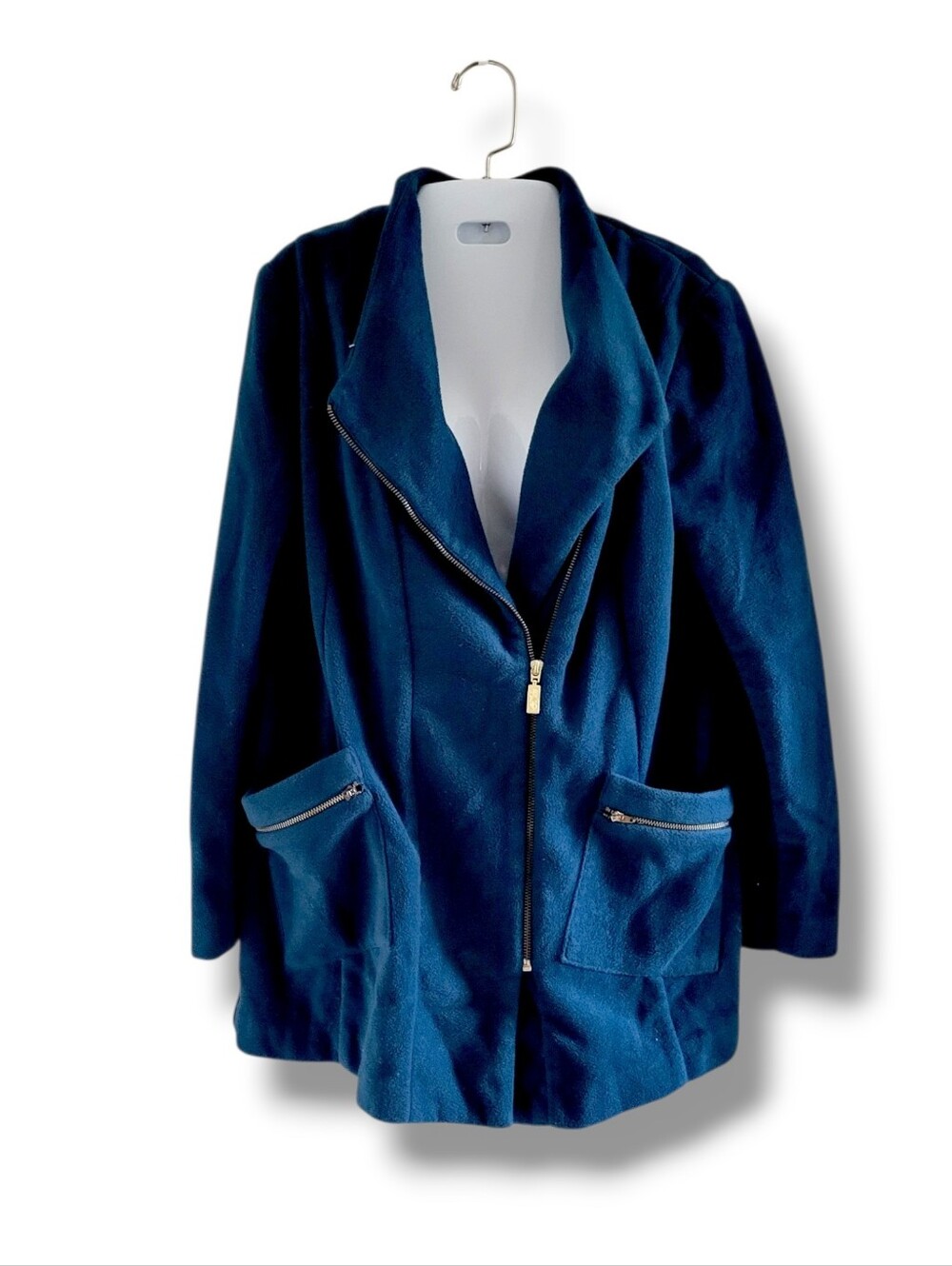 Bob Mackie | Wearable Art 90s VTG Teal Moto Fleece Coat (SIZE S)